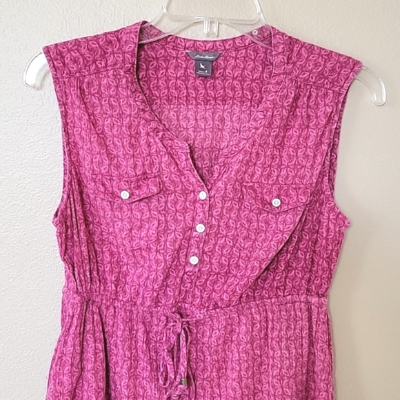 Eddie Bauer Magenta Geometric Print Drawstring Cotton Dress - Size 4 - Picture 2 of 7